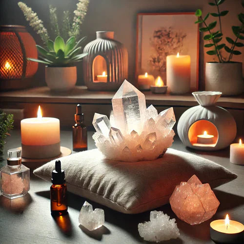 image d'un setup de méditation avec la kammererite crital