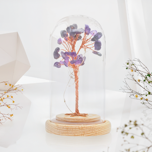 BONSAÏ LUMINEUX AMÉTHYSTE SOUS CLOCHE