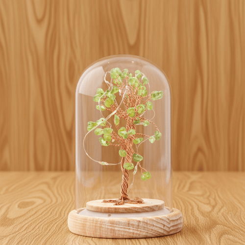 BONSAI LUMINEUX PÉRIDOT SOUS CLOCHE