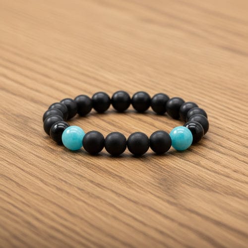 BRACELET HOMME 10MM AIGUE MARINE+ONYX DÉPOLI