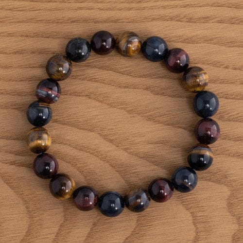 BRACELET HOMME 10MM ŒIL DE TIGRE+ŒIL DE FAUCON+ŒIL DE TAUREAU