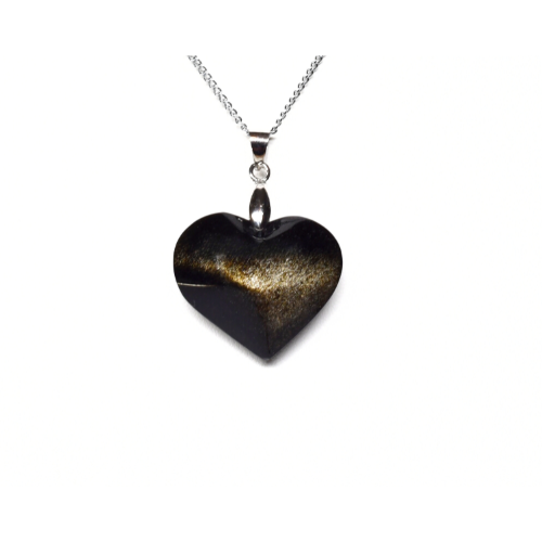 PENDENTIF CŒUR EN OBSIDIENNE DORÉE