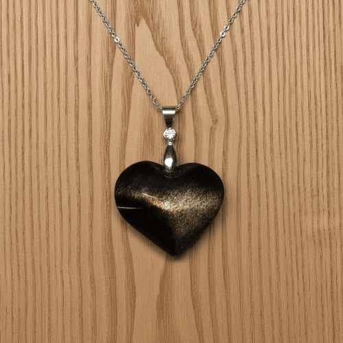 PENDENTIF CŒUR EN OBSIDIENNE DORÉE