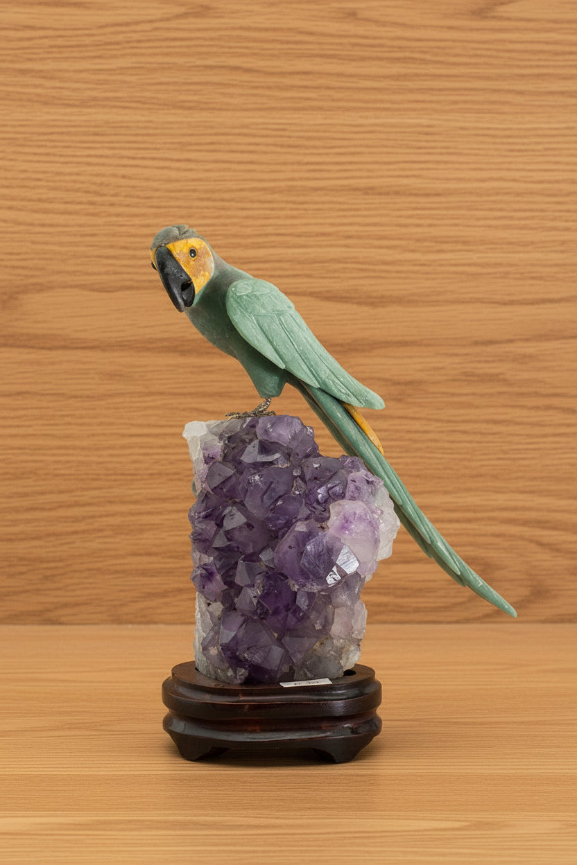 STATUETTE OISEAU AMÉTHYSTE (Perroquet vert)
