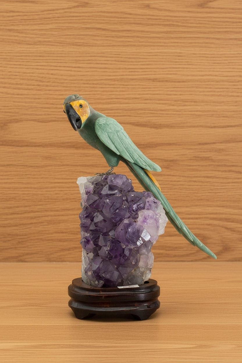 STATUETTE OISEAU AMÉTHYSTE (Perroquet vert)