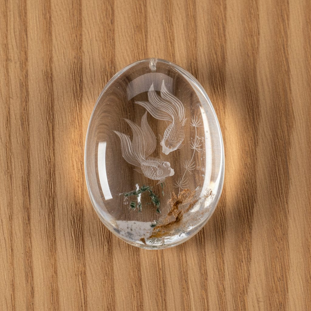 AMULETTE PENDENTIF EN CRISTAL DE ROCHE - 2 CARPES