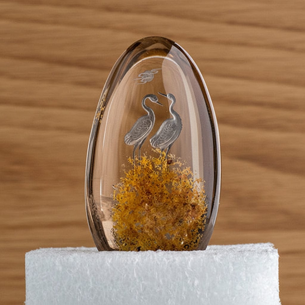 AMULETTE PENDENTIF EN CRISTAL DE ROCHE - 2 GRUES