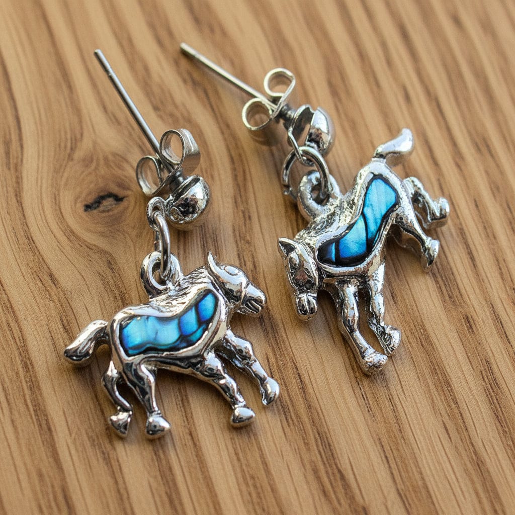 BOUCLES D'OREILLE NACRE BLEUE CHEVAL