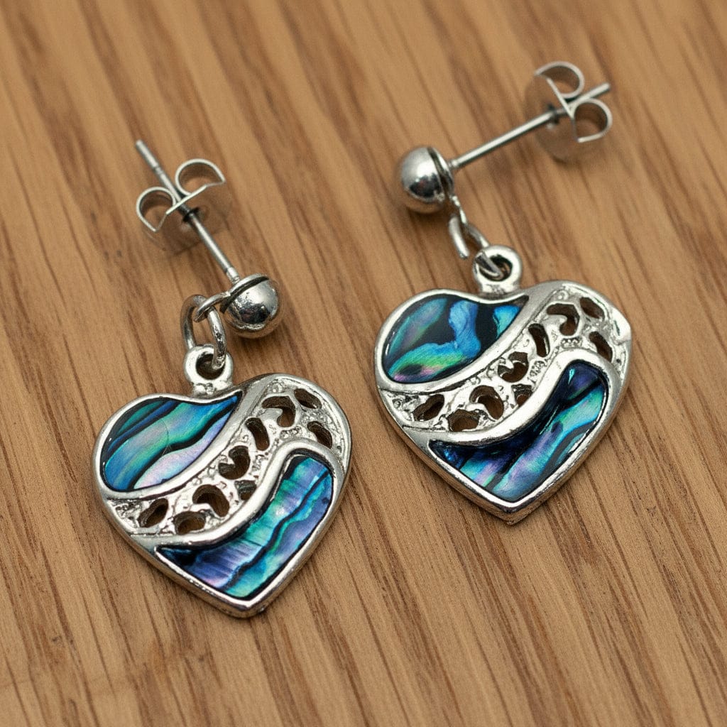 BOUCLES D'OREILLE NACRE BLEUE CŒUR CISELÉ