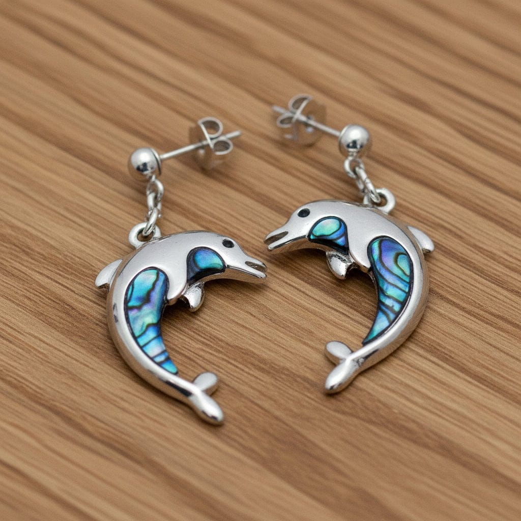 BOUCLES D'OREILLE NACRE BLEUE DAUPHIN