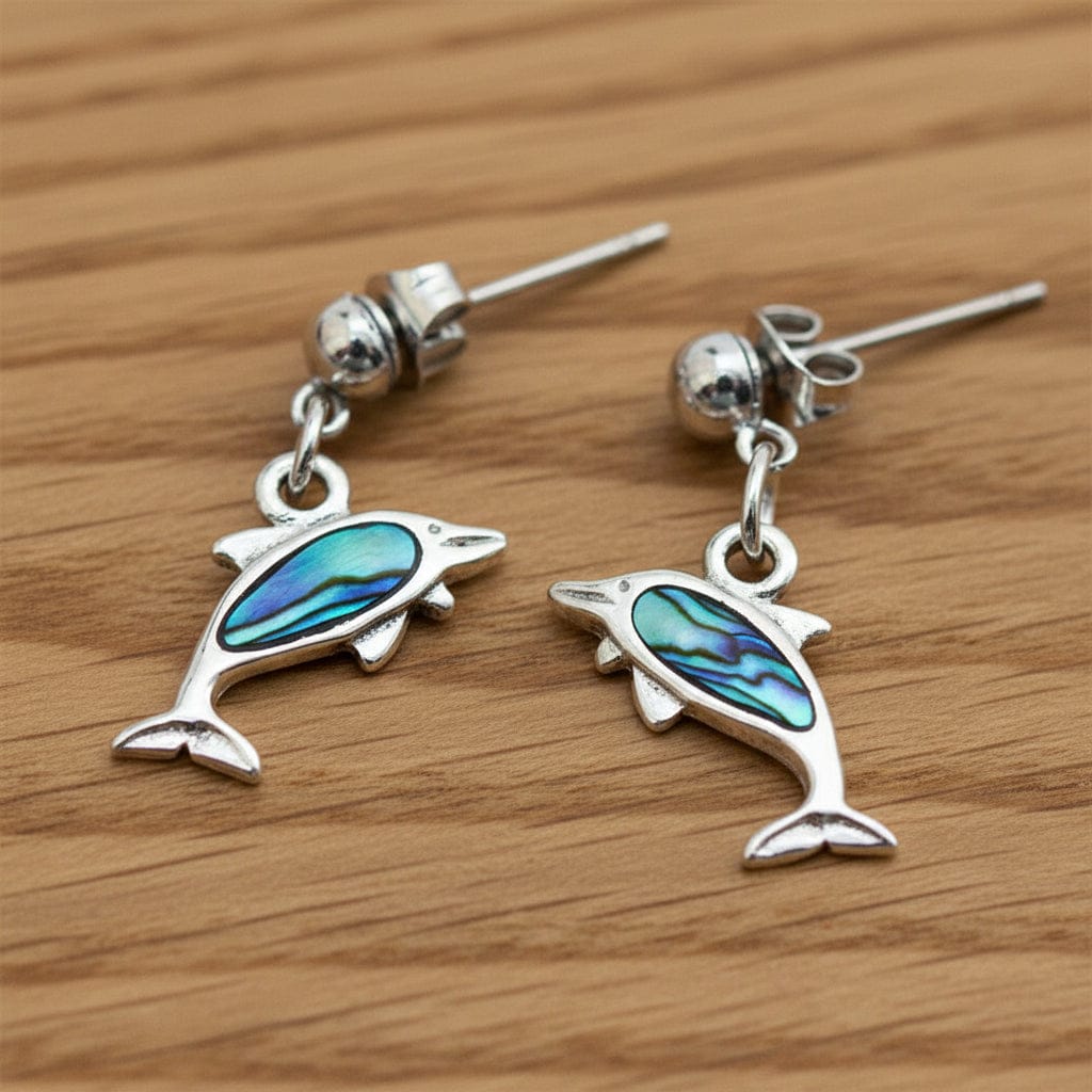 BOUCLES D'OREILLE NACRE BLEUE PETIT DAUPHIN