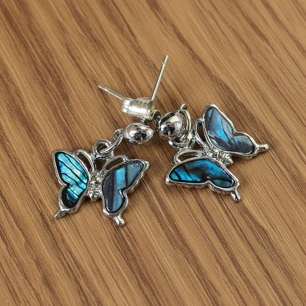 BOUCLES D'OREILLE NACRE BLEUE PETIT PAPILLON