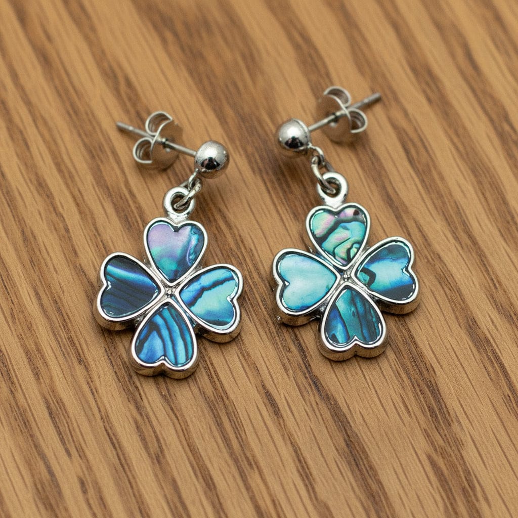 BOUCLES D'OREILLE NACRE BLEUE TRÈFLE