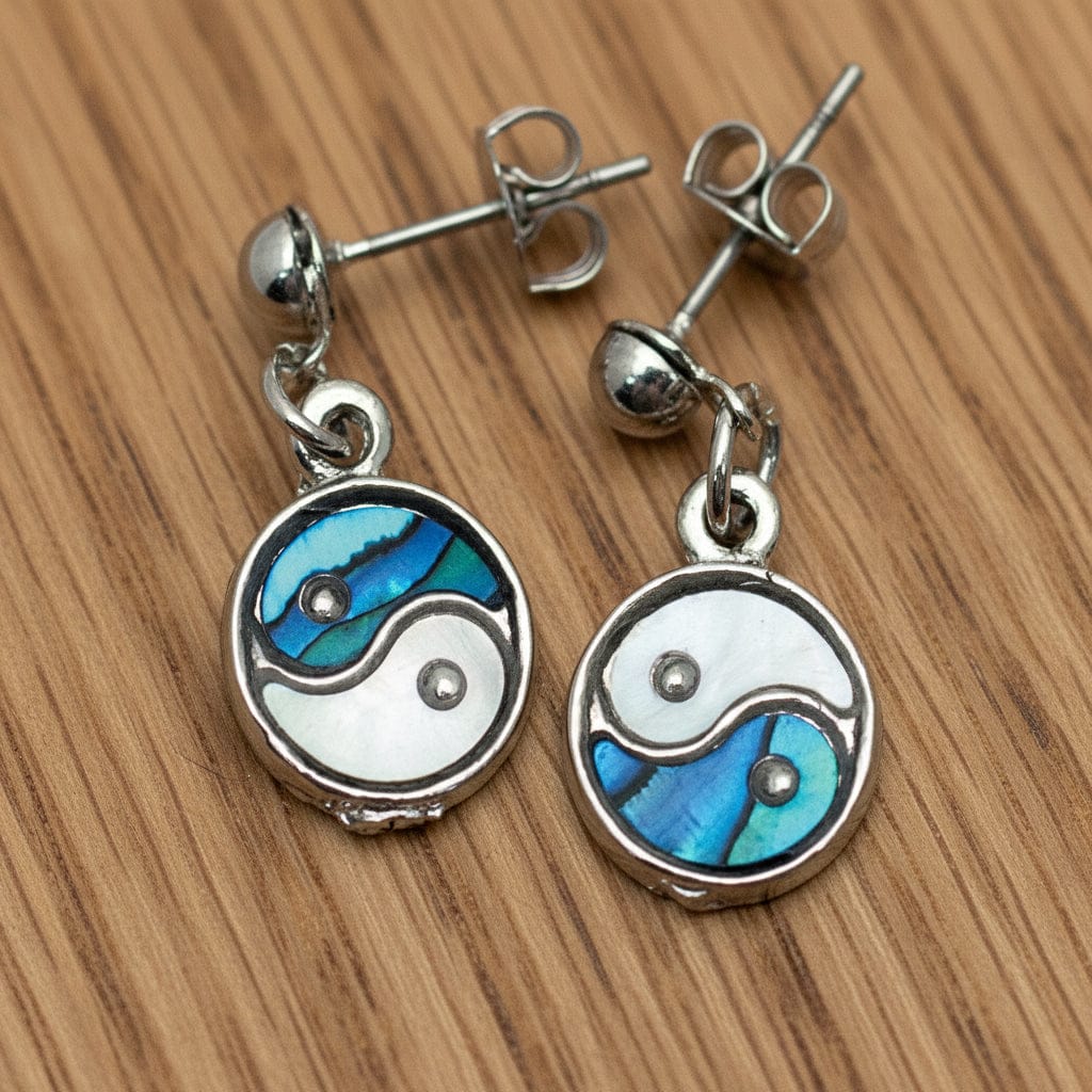 BOUCLES D'OREILLE NACRE BLEUE YING-YANG