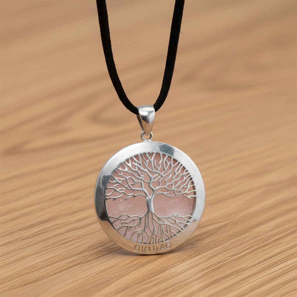 COLLIER ARBRE DE VIE ARGENTÉ QUARTZ ROSE