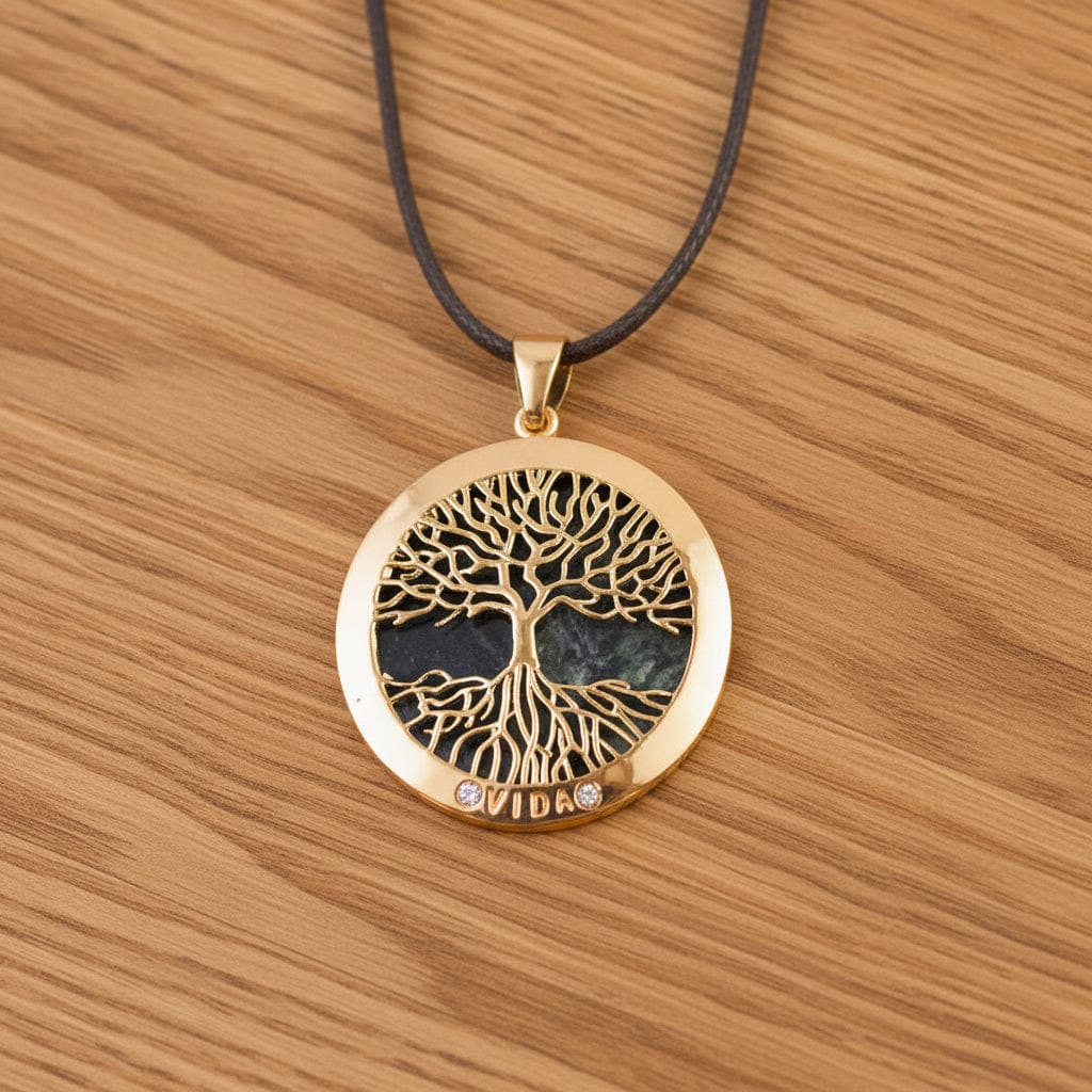 COLLIER ARBRE DE VIE DORÉ JADE NEPHRITE
