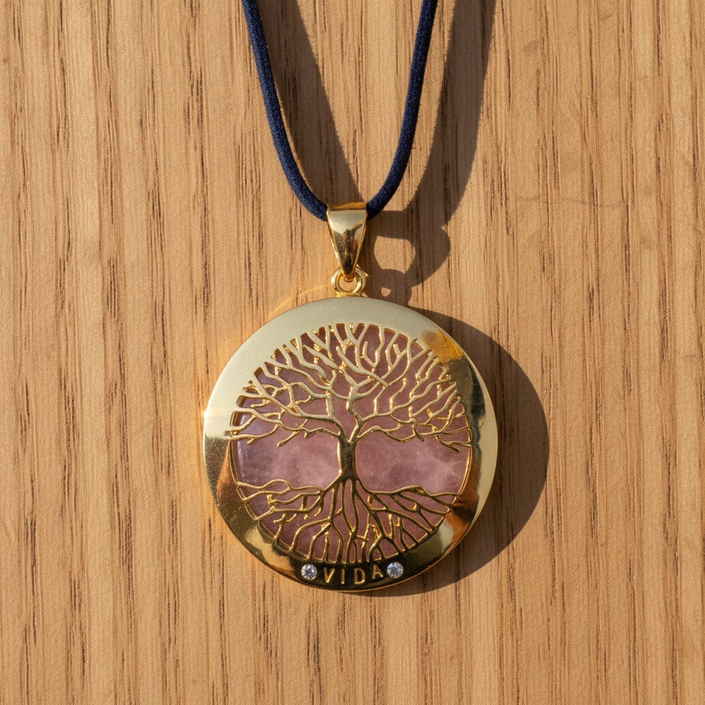 COLLIER ARBRE DE VIE DORÉ QUARTZ ROSE