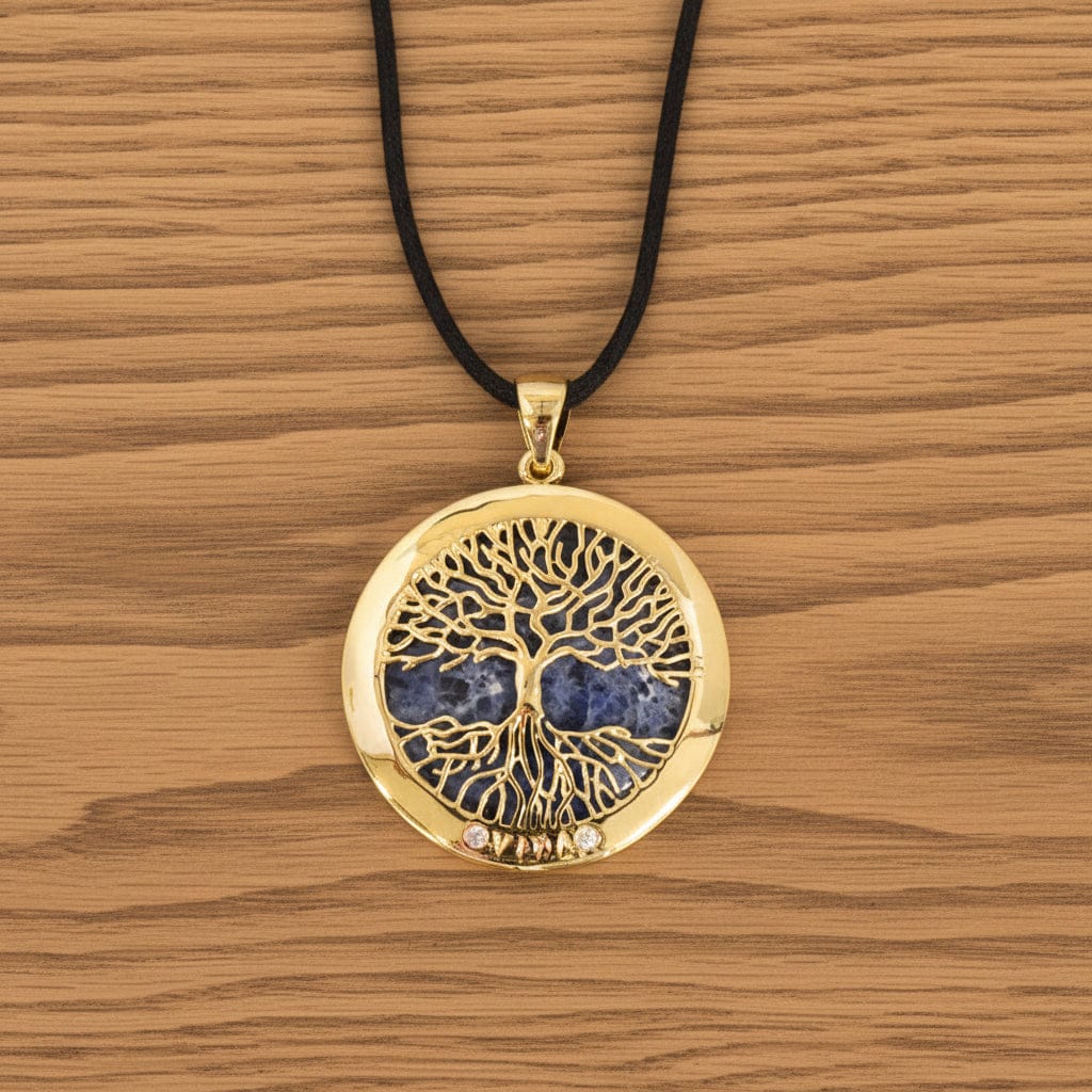 COLLIER ARBRE DE VIE DORÉ SODALITE