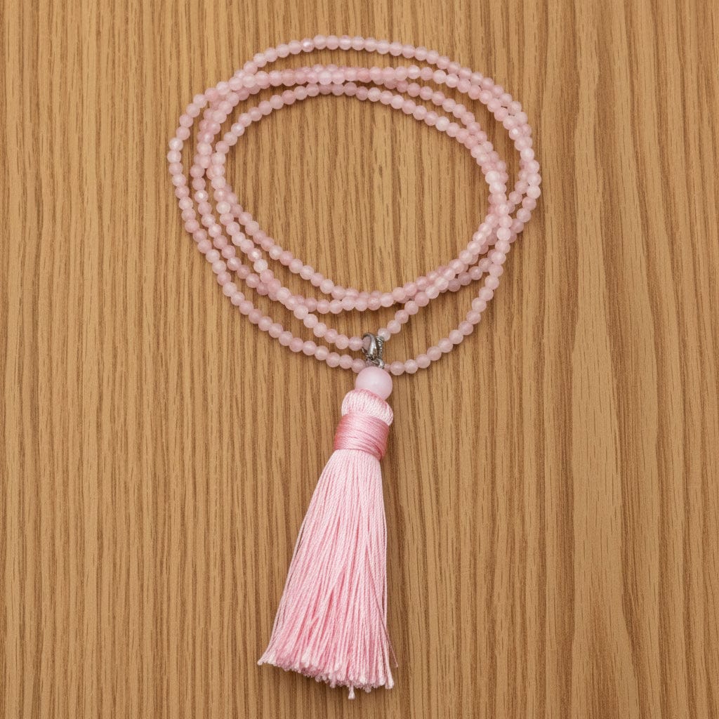 COLLIER MALA FACETTÉ QUARTZ ROSE