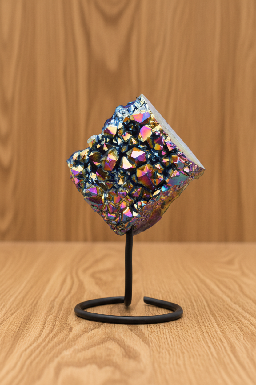 DRUZE D’AMÉTHYSTE QUARTZ AURA SUR PRÉSENTOIR