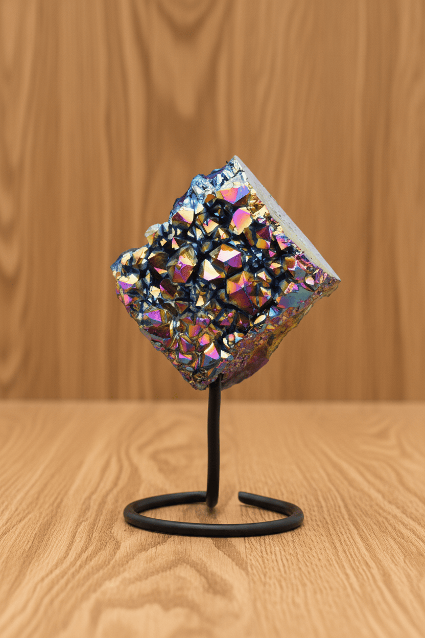 DRUZE D'AMÉTHYSTE QUARTZ AURA SUR PRÉSENTOIR