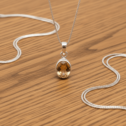 PENDENTIF CITRINE NATURELLE FACETTÉE ARGENT 925