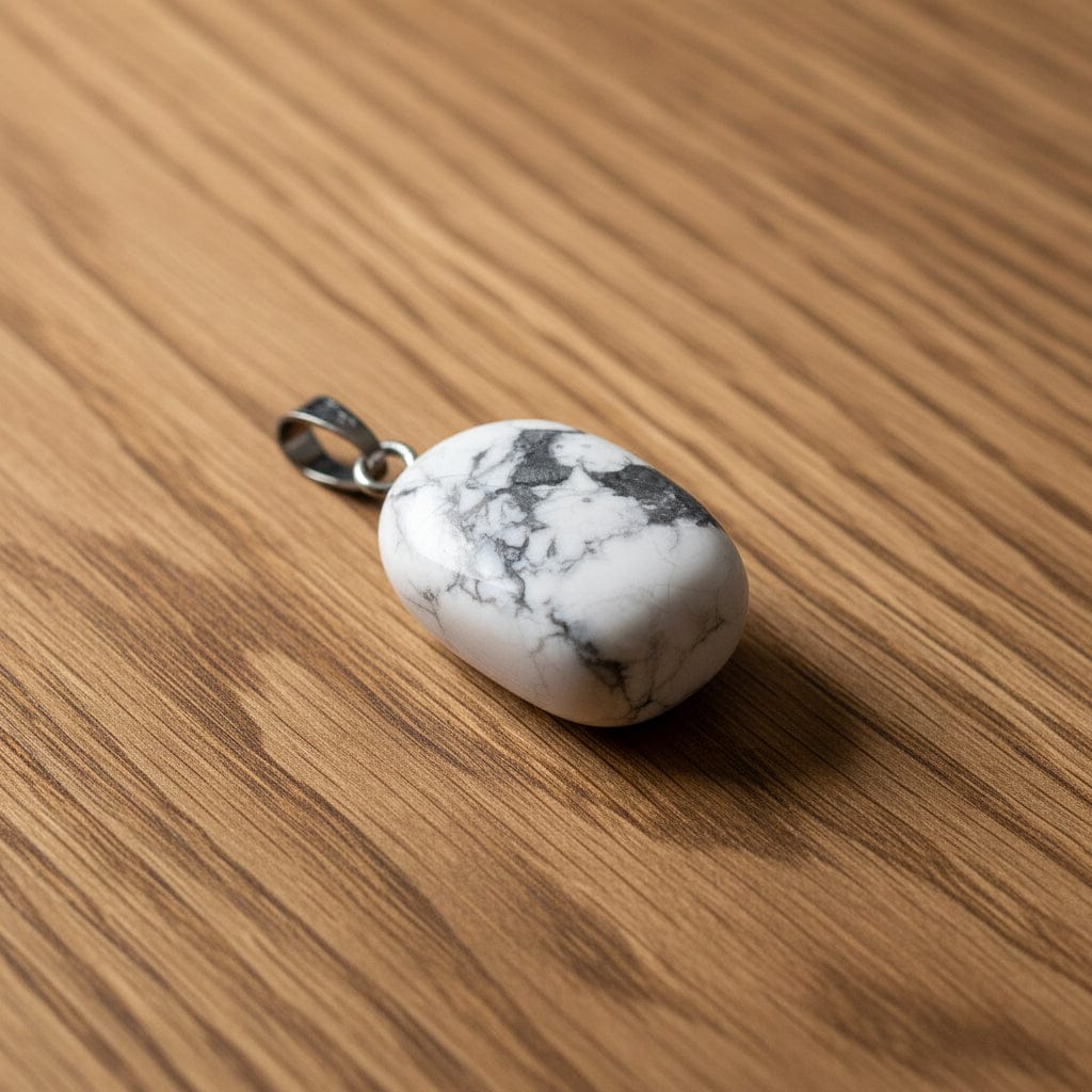 PENDENTIFS PIERRES ROULÉES SUR BÉLIÈRE HOWLITE BLANCHE