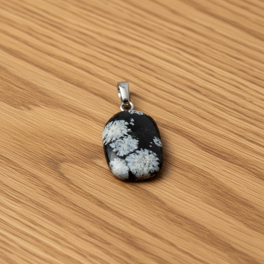 PENDENTIFS PIERRES ROULÉES SUR BÉLIÈRE OBSIDIENNE MOUCHETÉE