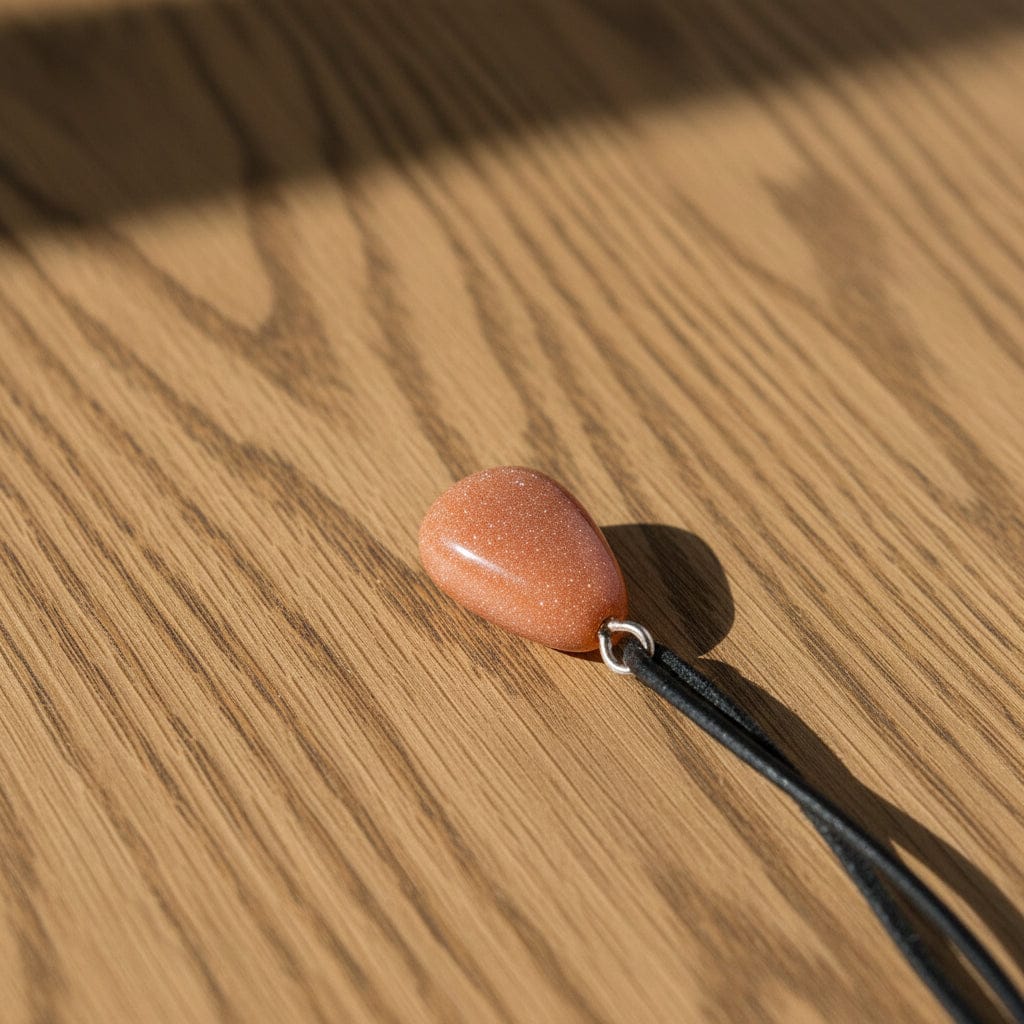 PENDENTIFS PIERRES ROULÉES SUR BÉLIÈRE PIERRE DE SOLEIL DE SYNTHÈSE