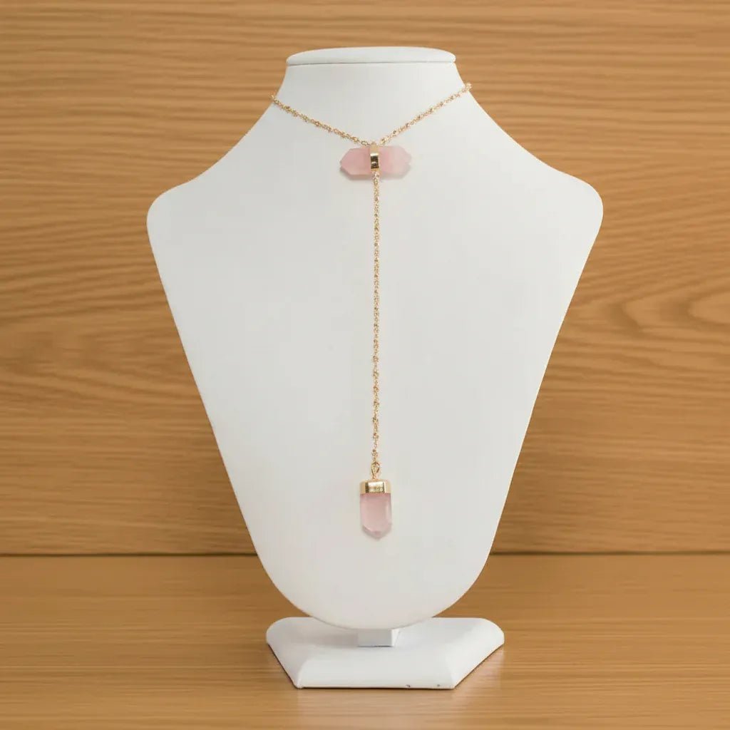 SAUTOIR EN QUARTZ ROSE AVEC 2 POINTES BITERMINÉES