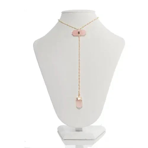 SAUTOIR EN QUARTZ ROSE AVEC 2 POINTES BITERMINÉES